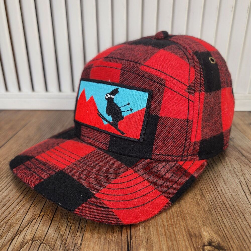 Pistil Womens Kicker Cap Red Black Buffalo Plaid Ski Bunny 5-Panel Camp Hat